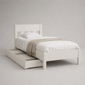 Einzelbett mit Unterbettschublade, Bettgestell aus massivem Kiefernholz und MDF, Weiß, Liegefläche 90 × 200 cm