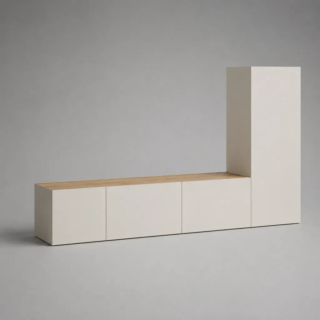 TV-Wohnwand 2-teilig aus melaminbeschichteter Spanplatte, Weiß und Eichefarben, 240 × 40 × 160 cm