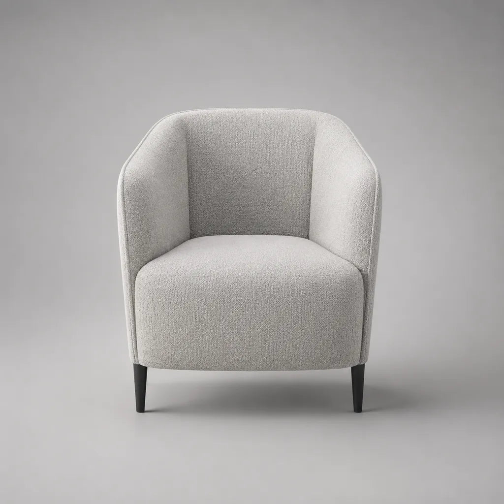 Sessel mit Armlehnen aus Polyester-Bouclé, Hellgrau/Schwarz, abgerundet, 72 × 70 × 75 cm