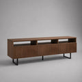 TV-Lowboard aus MDF mit Walnussfurnier, geriffelter Front, Walnussbraun und Schwarz, 180 × 40 × 70 cm