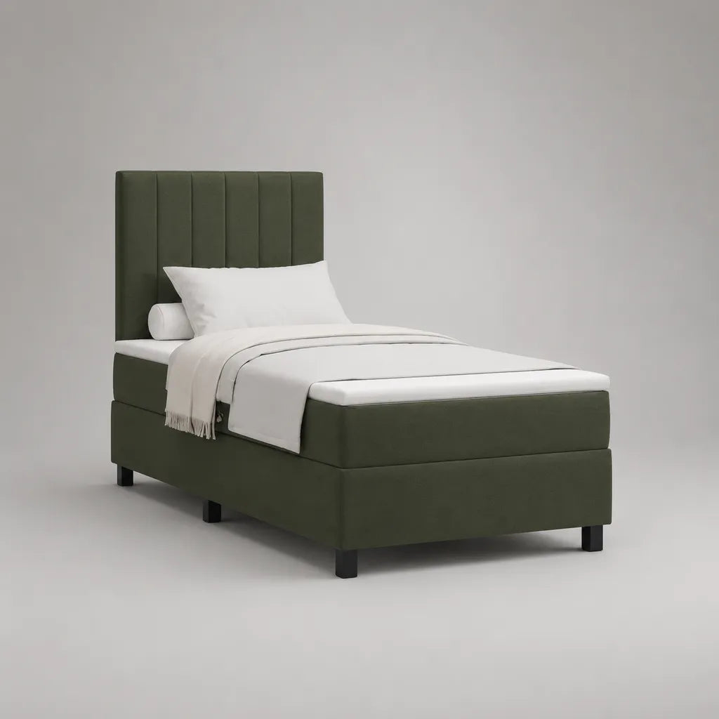 Boxspringbett Einzelbett 90 x 200 cm mit Taschenfederkernmatratze, Polyester-Samt, Dunkelgrün, rechteckiges Kopfteil