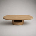 Ovaler Couchtisch aus MDF und Eichenfurnier mit Ablagefach, Natur, 120 × 60 × 36 cm