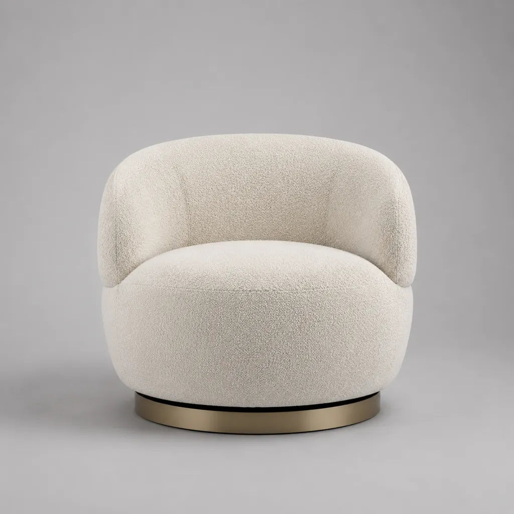 Drehsessel mit Polyester-Bouclébezug und Stahlfuß, Cremeweiß, 82 × 79 × 73 cm