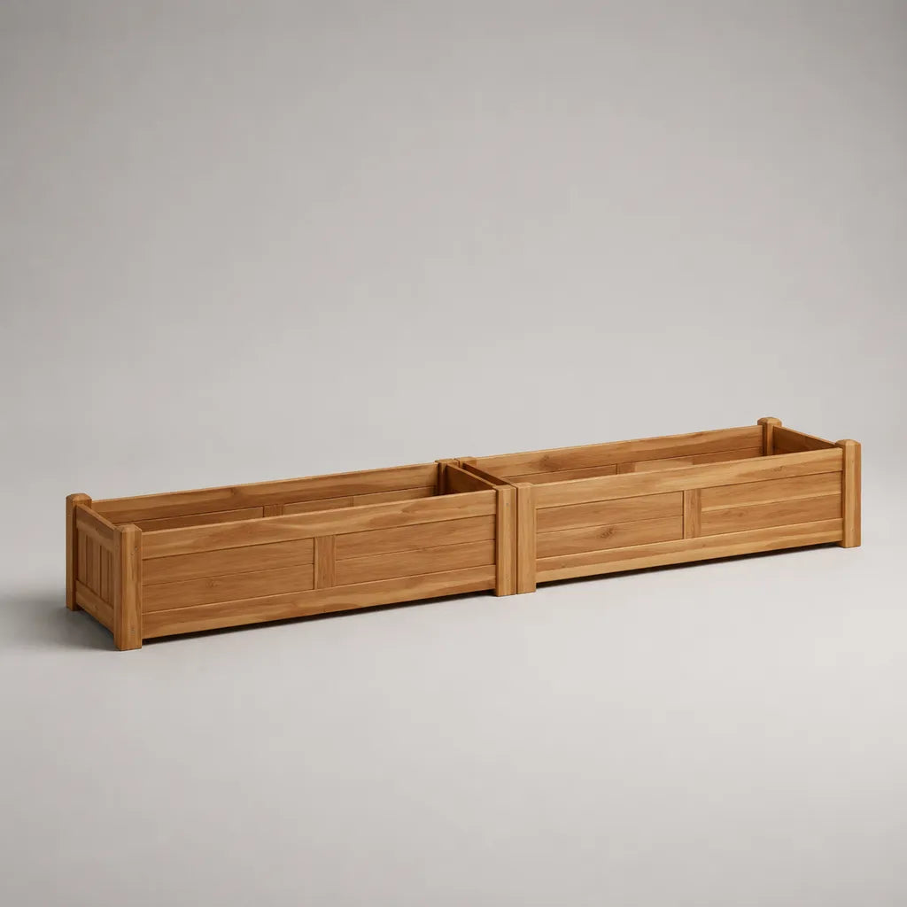 Pflanzkasten aus Holz, 2er-Set, rechteckig, Naturbraun, je 100 × 30 × 30 cm