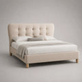 Polsterbett 160 × 200 cm mit gestepptem Kopfteil und Polyesterbezug, Beige und Natur