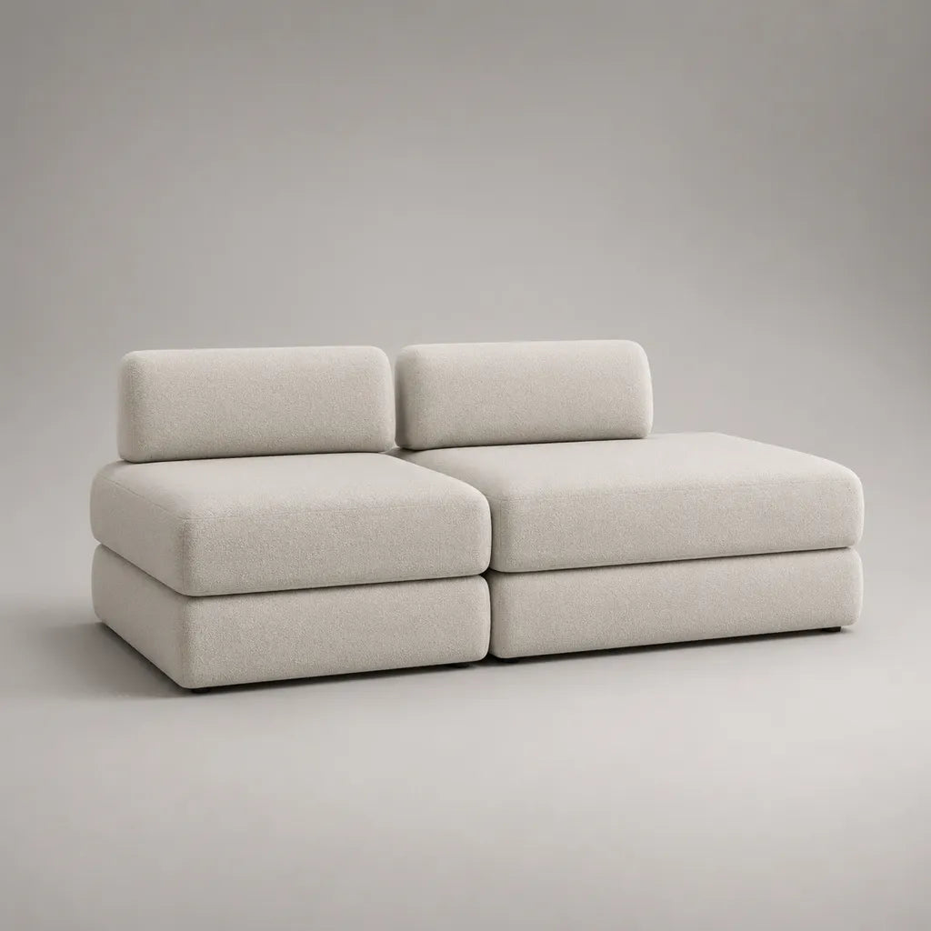 2-Sitzer-Modulsofa aus Polyester-Bouclé, Cremeweiß, 220 × 100 × 72 cm
