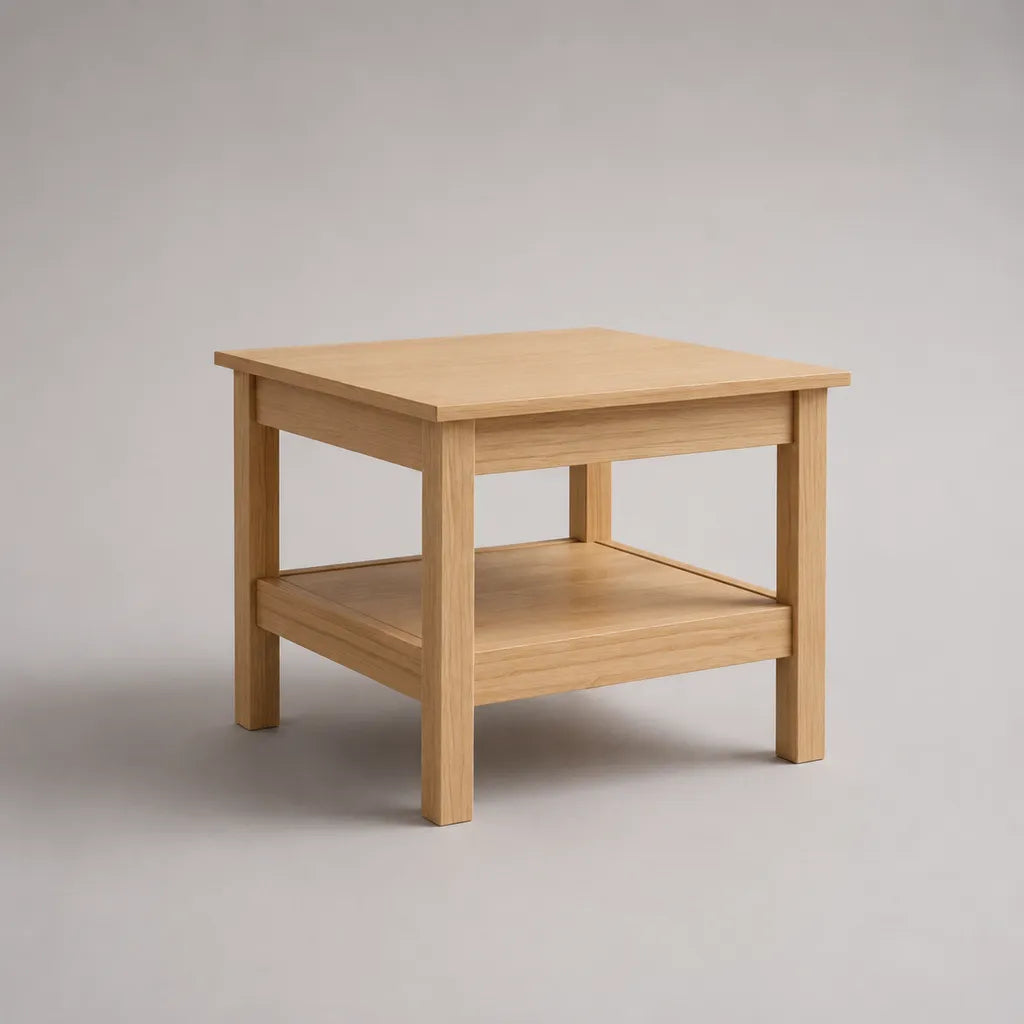 Quadratischer Couchtisch aus Holz mit Ablageboden, Natur, 60 × 60 × 55 cm