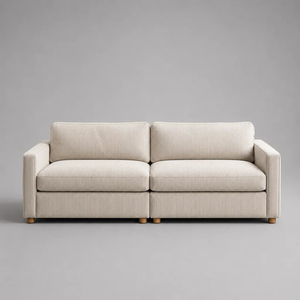 Cordsofa 3-Sitzer aus 100 % Polyester mit Polyurethanschaum, Creme, 220 × 90 × 85 cm