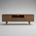 TV-Lowboard aus Holz mit 2 Türen, Schublade und offenem Fach, Nussbraun/Schwarz/Messingfarben, 160 × 40 × 60 cm