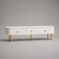 TV-Lowboard aus lackiertem MDF und Stahl mit 3 Schubladen, abgerundet, Weiß/Gold, 180 × 40 × 55 cm