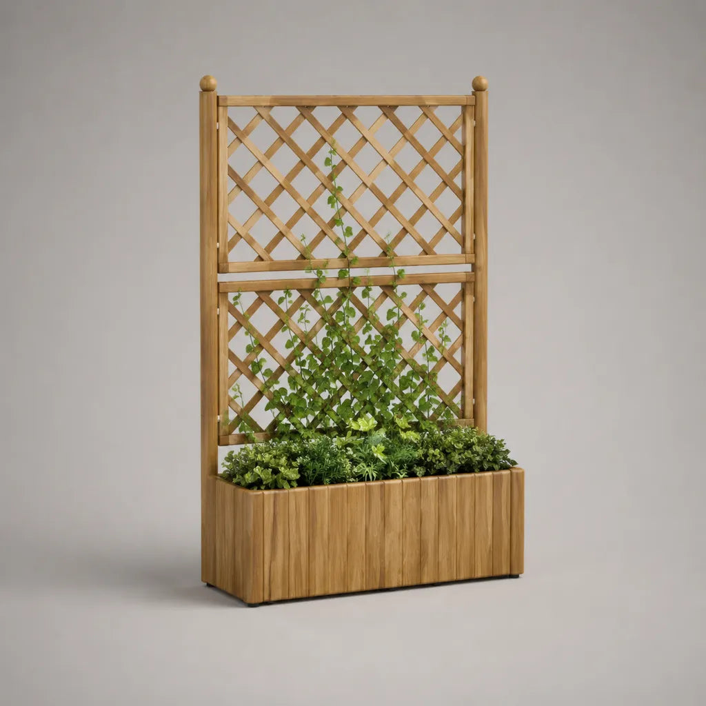 Rechteckiger Pflanzkasten mit Rankgitter aus massivem Kiefernholz, Naturbraun, 100 × 40 × 180 cm
