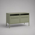 TV-Schrank aus pulverbeschichtetem Stahl mit 2 Klapptüren, Olivgrün, 100 × 40 × 75 cm