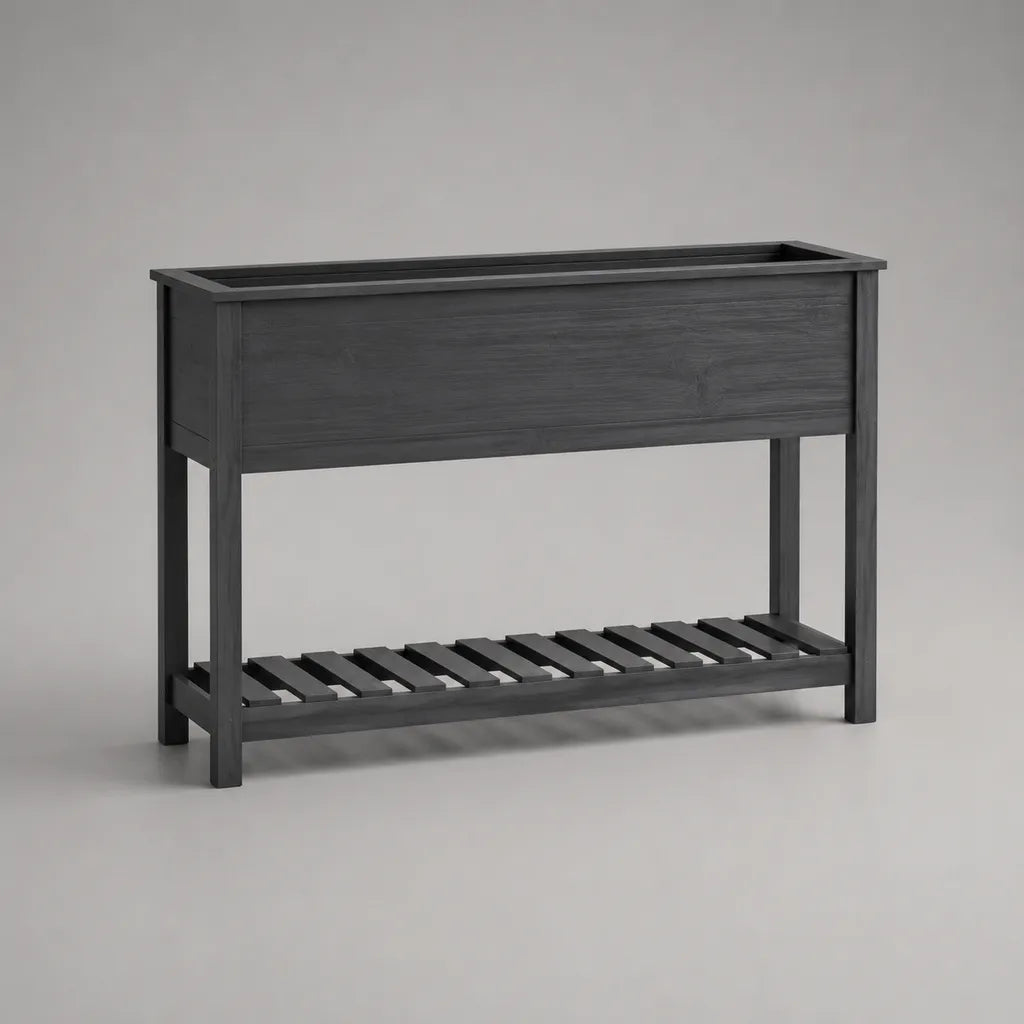 Hochbeet-Pflanzkasten aus massivem Tannenholz mit Lattenablage, Anthrazit, 100 × 35 × 80 cm
