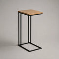 Rechteckiger C-förmiger Beistelltisch aus Stahl und MDF, Braun in Eichenoptik und Schwarz, 40 × 55 × 65 cm