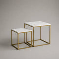 Couchtische im 2er-Set, quadratisch und ineinanderstellbar, MDF in Marmoroptik mit Stahlgestell, Weiß/Gold, 50 × 50 × 55 cm und 40 × 40 × 45 cm