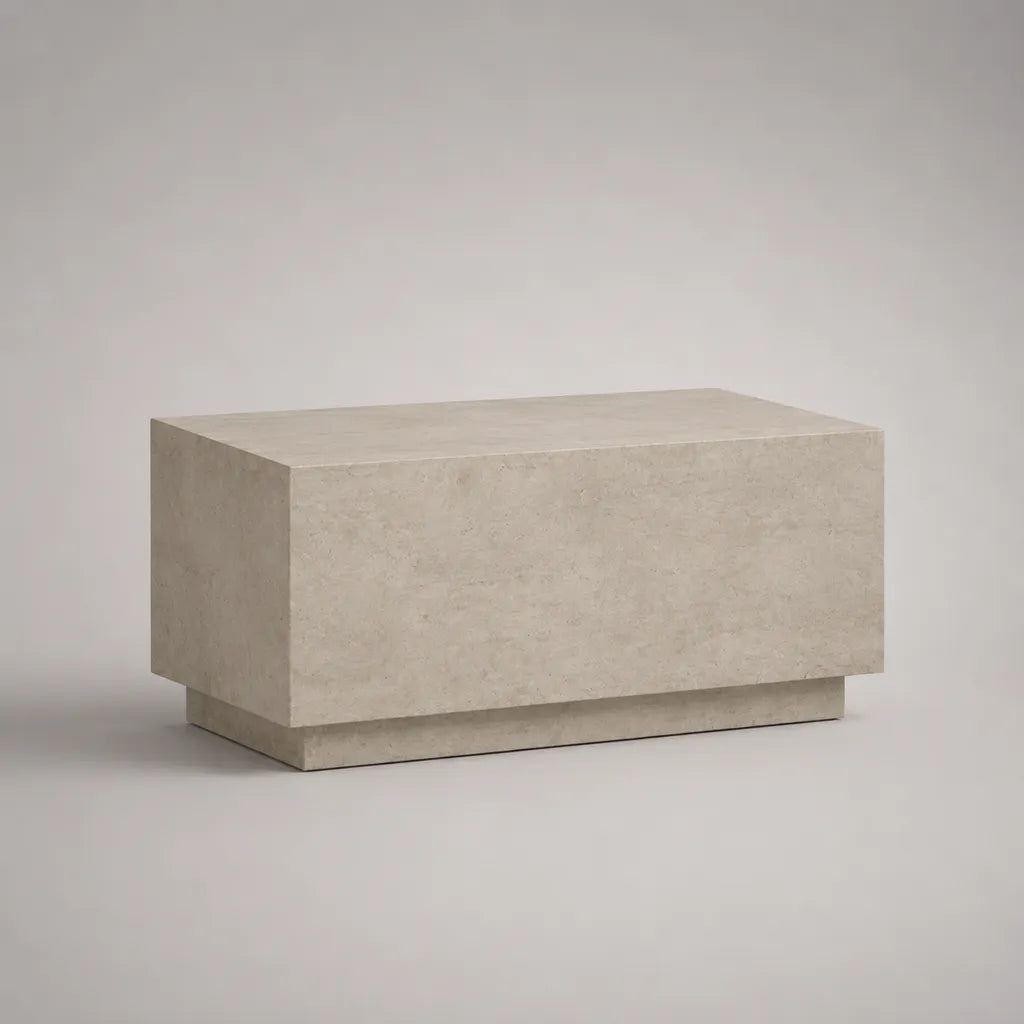 Rechteckiger Couchtisch aus MDF in Beige mit Travertin-Dekor, 100 × 60 × 45 cm