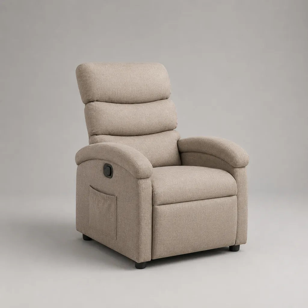 Relaxsessel mit manueller Liegefunktion, Hochlehner aus Polyester-Chenille, Beige/Schwarz, 88 x 94 x 105 cm