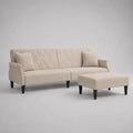 4-teilige 3-Sitzer-Sofagarnitur aus Stoff in Beige mit Hocker und 2 Kissen, Sofa 200 × 82 × 86 cm, Hocker 90 × 60 × 42 cm