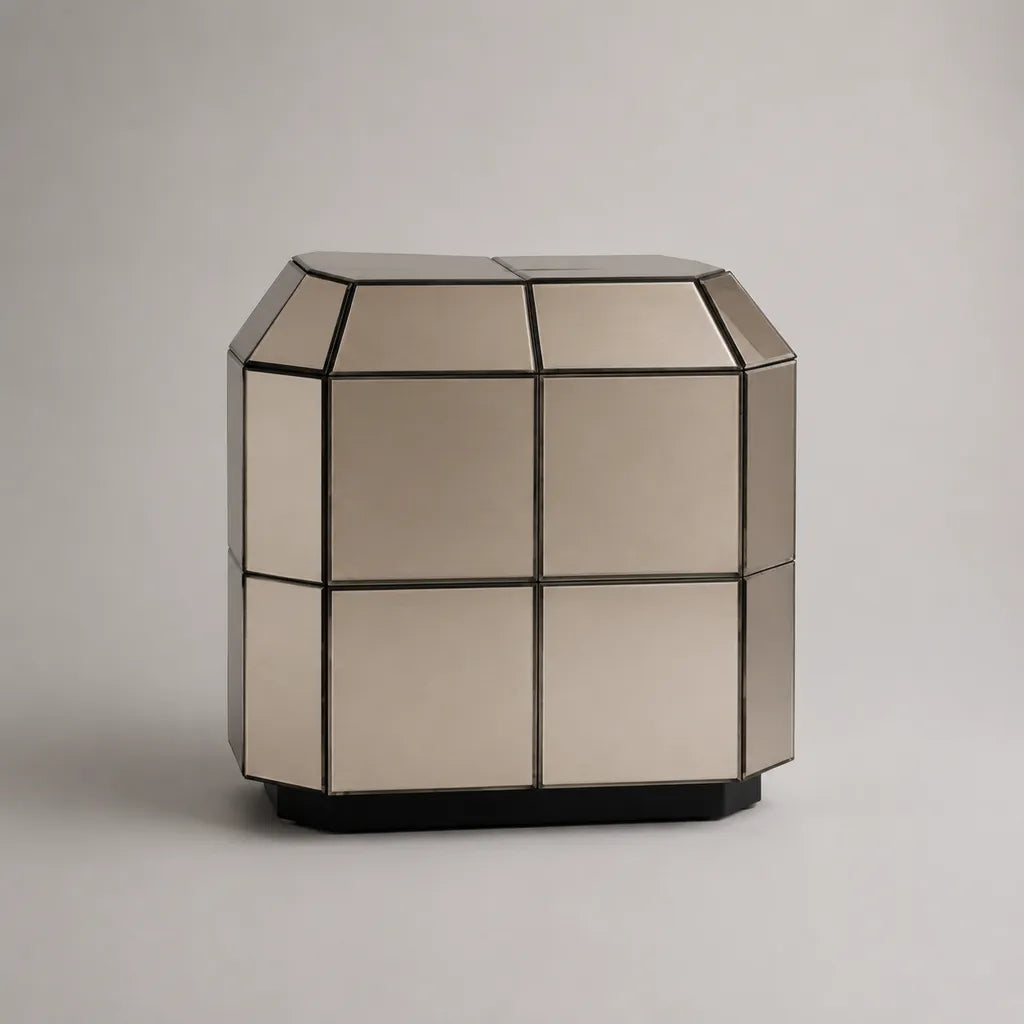 Beistelltisch aus 4 mm Spiegelglas und MDF, Champagner und Schwarz, 60 × 40 × 60 cm